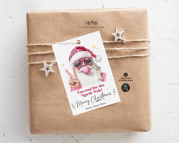 Cool Santa Christmas Gift Tag Printable INSTANT DOWNLOAD Editable Trendy Merry Christmas Gift Tag – Happy Holidays gift label