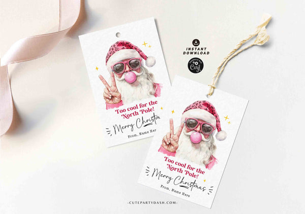 Cool Santa Christmas Gift Tag Printable INSTANT DOWNLOAD Editable Trendy Merry Christmas Gift Tag – Happy Holidays gift label