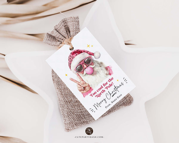 Cool Santa Christmas Gift Tag Printable INSTANT DOWNLOAD Editable Trendy Merry Christmas Gift Tag – Happy Holidays gift label
