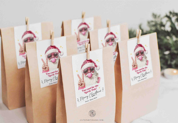 Cool Santa Christmas Gift Tag Printable INSTANT DOWNLOAD Editable Trendy Merry Christmas Gift Tag – Happy Holidays gift label
