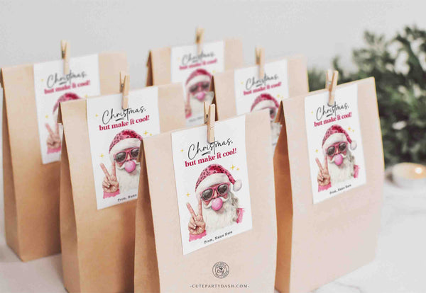 Cool Santa Christmas Gift Tag Printable INSTANT DOWNLOAD Editable Trendy Merry Christmas Gift Tag – Happy Holidays gift label