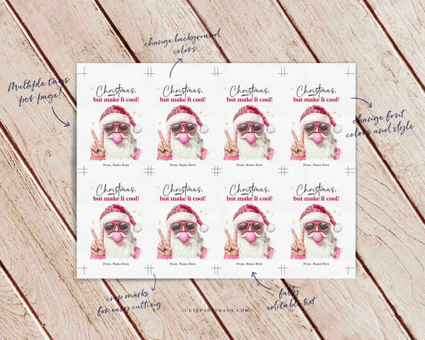 Cool Santa Christmas Gift Tag Printable INSTANT DOWNLOAD Editable Trendy Merry Christmas Gift Tag – Happy Holidays gift label