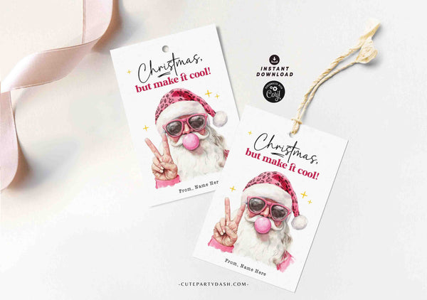 Cool Santa Christmas Gift Tag Printable INSTANT DOWNLOAD Editable Trendy Merry Christmas Gift Tag – Happy Holidays gift label