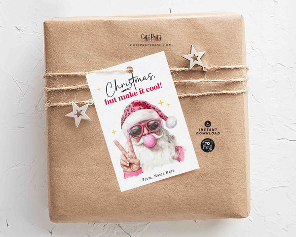 Cool Santa Christmas Gift Tag Printable INSTANT DOWNLOAD Editable Trendy Merry Christmas Gift Tag – Happy Holidays gift label