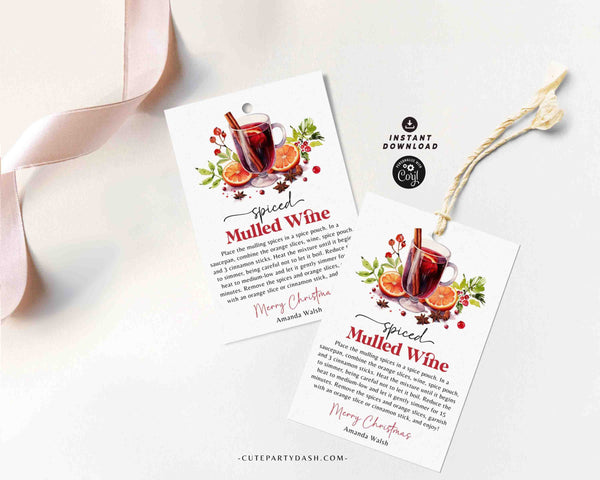 Mulled Wine Christmas Tag Printable INSTANT DOWNLOAD Editable Mulled Wine Recipe Kit Christmas Simmer Potpourri Instructions Nutmeg Tag