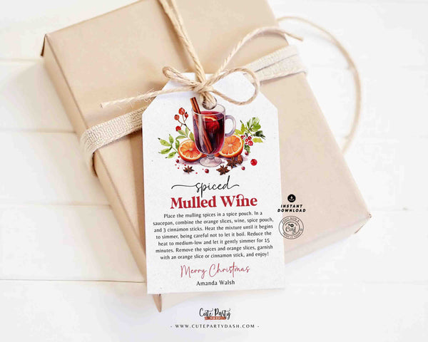 Mulled Wine Christmas Tag Printable INSTANT DOWNLOAD Editable Mulled Wine Recipe Kit Christmas Simmer Potpourri Instructions Nutmeg Tag