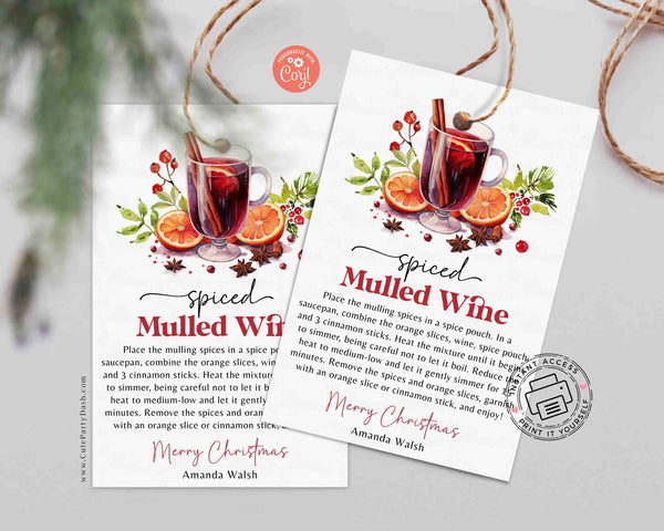 Mulled Wine Christmas Tag Printable INSTANT DOWNLOAD Editable Mulled Wine Recipe Kit Christmas Simmer Potpourri Instructions Nutmeg Tag