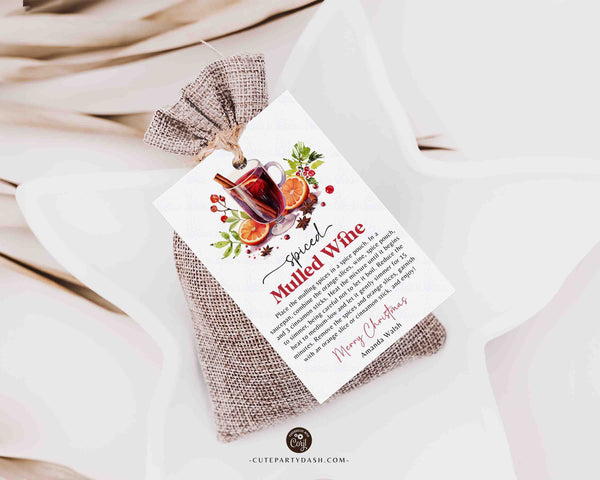 Mulled Wine Christmas Tag Printable INSTANT DOWNLOAD Editable Mulled Wine Recipe Kit Christmas Simmer Potpourri Instructions Nutmeg Tag