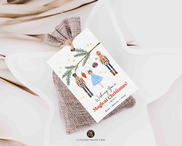 Nutcracker Christmas gift Tag Printable INSTANT DOWNLOAD, Editable Happy Holidays Merry Christmas Minimal Nutcracker & Ballerina Xmas Tag