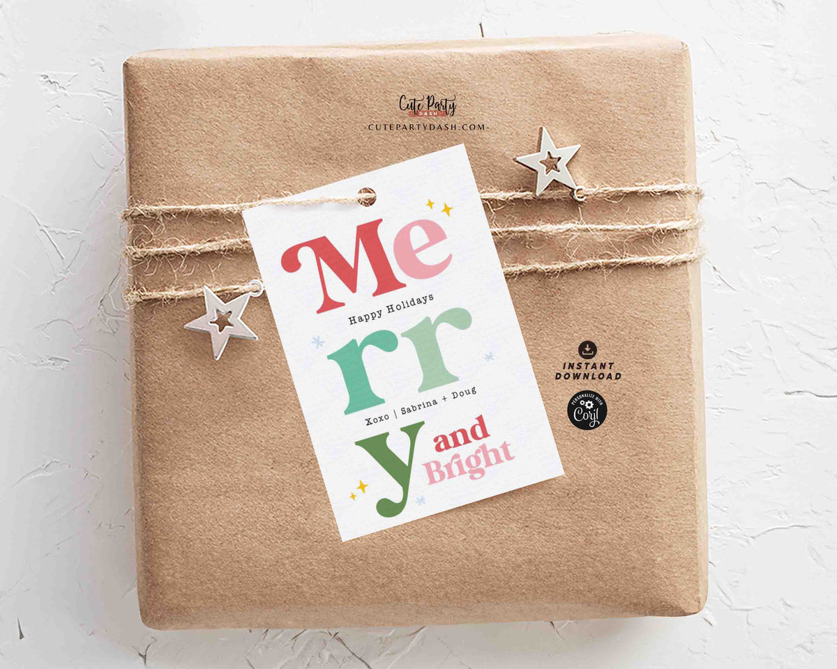 Merry and Bright Christmas Gift Tag Printable INSTANT DOWNLOAD – Cute ...