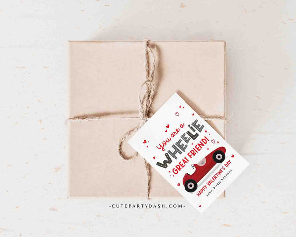 Wheelie Great Friend Valentine's Day Gift Tag Printable INSTANT DOWNLOAD Kids Classroom Toy Race Car Gift Editable Valentine Gift Tag Card