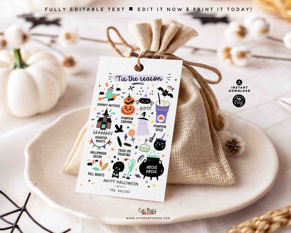 Editable ’Tis the Season Halloween Gift Tag Template INSTANT DOWNLOAD Happy Halloween for Trick or Treat, Halloween Classroom Party