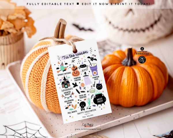 Editable ’Tis the Season Halloween Gift Tag Template INSTANT DOWNLOAD Happy Halloween for Trick or Treat, Halloween Classroom Party