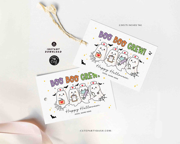 Editable Nurse Halloween Gift Tag Template INSTANT DOWNLOAD Happy Halloween Gift for Nurses: Boo Boo Crew Pun Tag