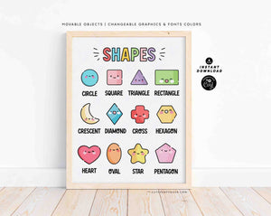 Printable Shapes Poster INSTANT DOWNLOAD Back to School Educational Wall Art Geometric Shapes Print Kindergarten Teacher Classroom Poster