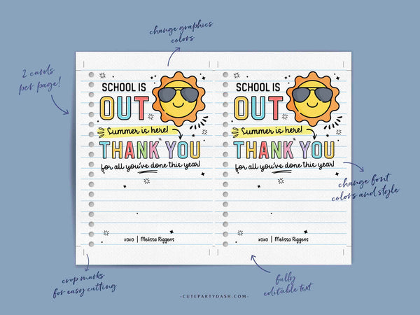 End of Year Teacher Gift Card Holder Summer Thank You Gift Card Holder template Printable Teacher Appreciation Week Gift INSTANT DOWNLOAD