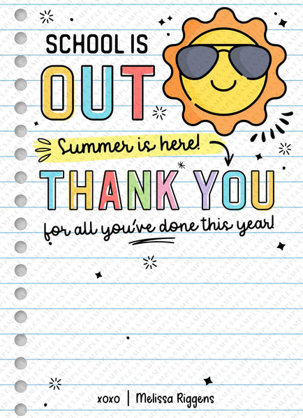 End of Year Teacher Gift Card Holder Summer Thank You Gift Card Holder template Printable Teacher Appreciation Week Gift INSTANT DOWNLOAD