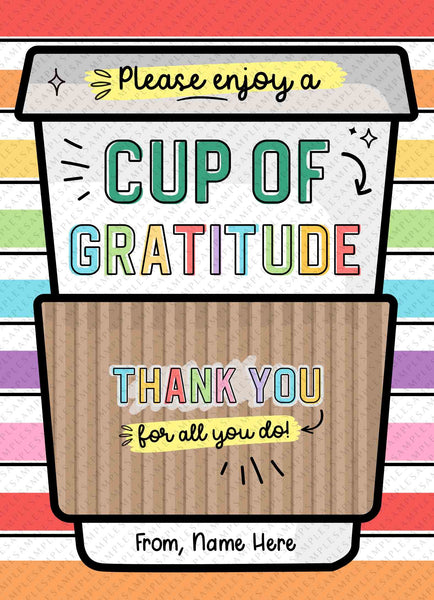 Cup of Gratitude Gift Card Holder Coffee Thank You Card template Printable Teacher Employee Appreciation Week Editable Gift INSTANT DOWNLOAD