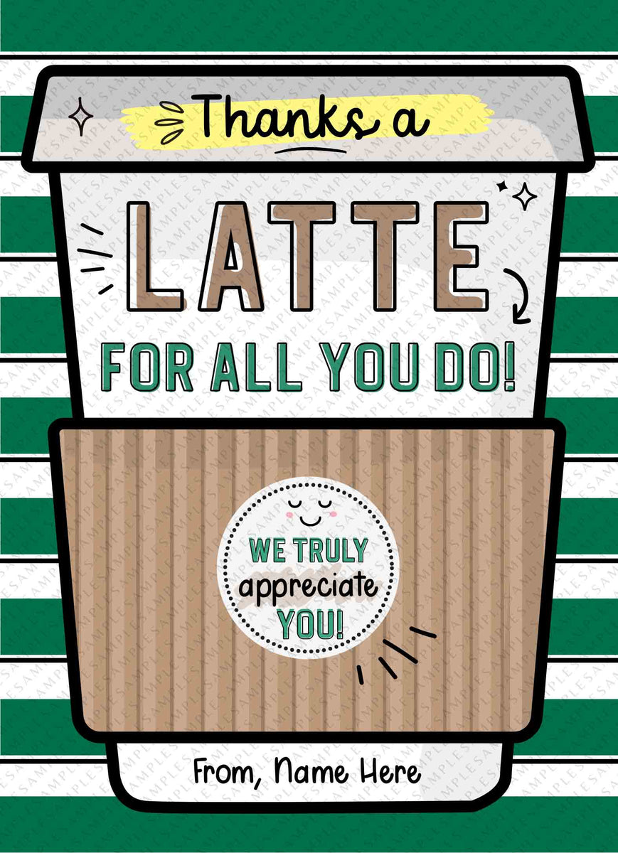 Thanks a Latte Gift Card Holder Coffee Thank You Teacher Card template