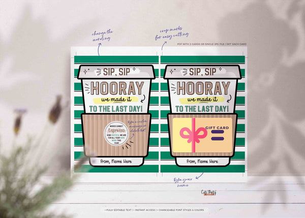 Thanks a Latte Gift Card Holder Coffee Thank You Teacher Card template Printable Last day of School Editable Gift card INSTANT DOWNLOAD