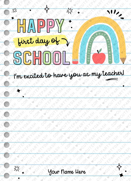 Editable Happy First Day of School Rainbow Gift Card Holder Welcome Back to School Teacher Gift card School Supplies Card INSTANT DOWNLOAD