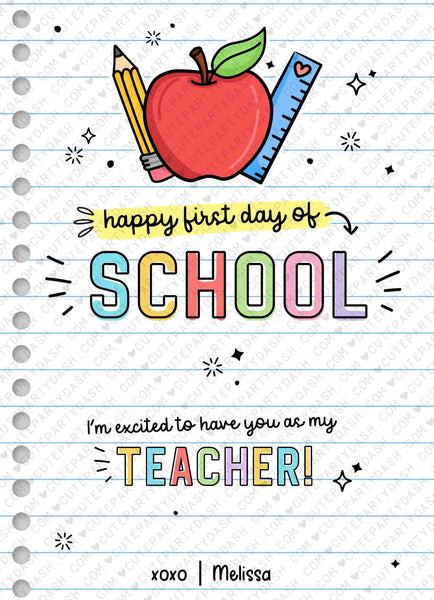 Editable Happy First Day of School Gift Card Holder Welcome Back to School Teacher Gift card template School Supplies Card INSTANT DOWNLOAD