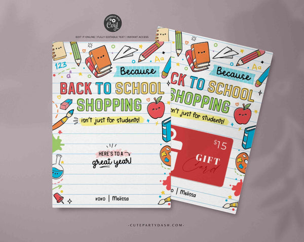 School Supplies Gift Card Holder Printable Happy First Day of School Gift for Teacher Editable Welcome Back to School card INSTANT DOWNLOAD