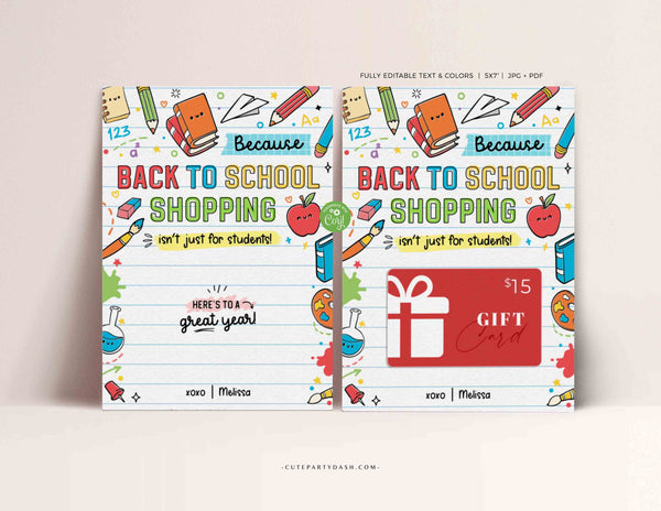 School Supplies Gift Card Holder Printable Happy First Day of School Gift for Teacher Editable Welcome Back to School card INSTANT DOWNLOAD