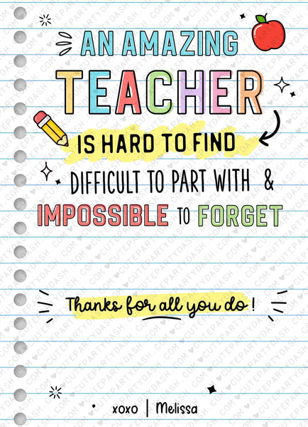 Editable Teacher Thank You Gift Card Holder template Printable Amazing Teacher Appreciation Week Gift Pto End of Year Gift INSTANT DOWNLOAD