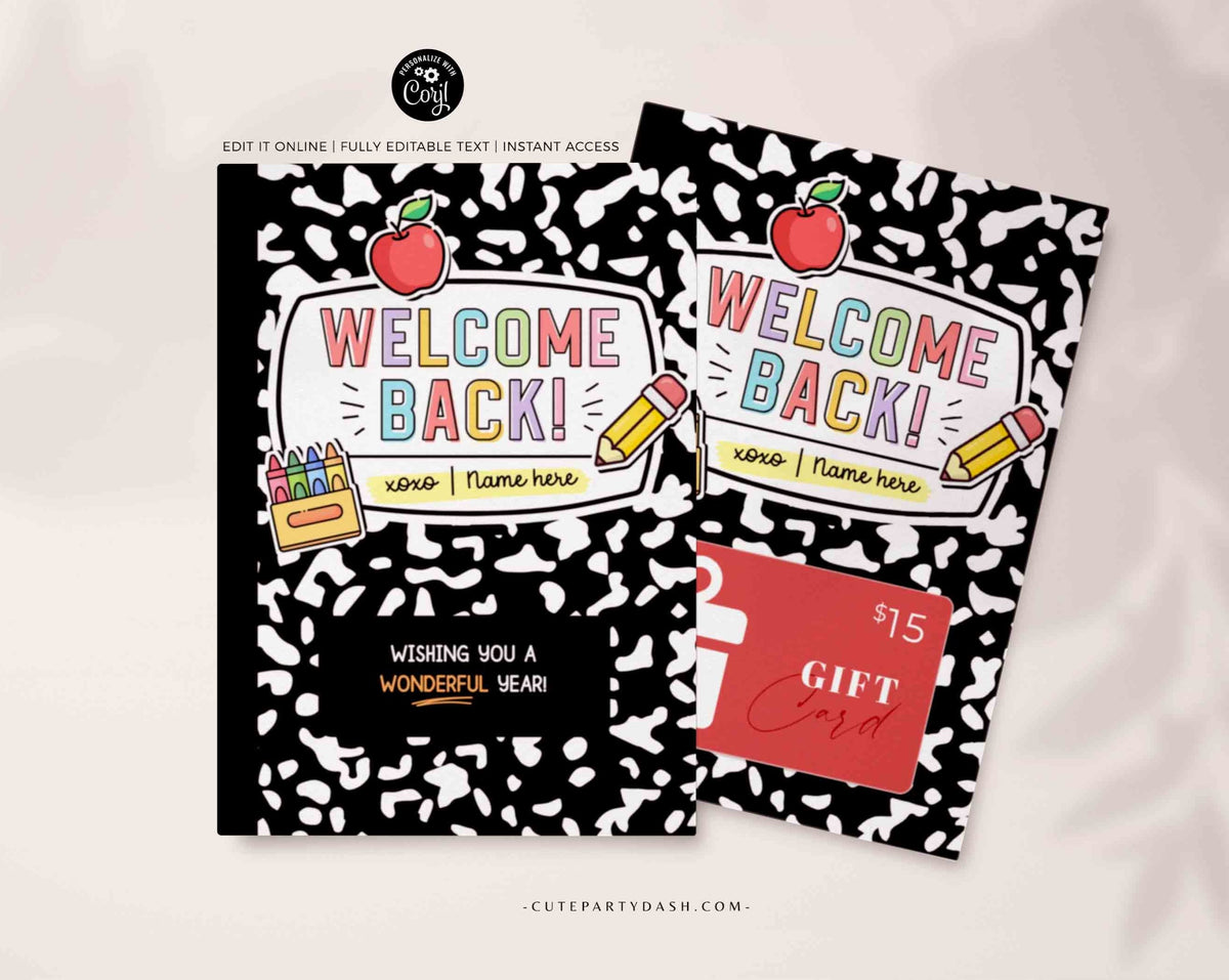 Welcome Back Composition book First day of school gift card holder – Cute Party Dash welcome-back-composition-book-first-day-of-school-gift-card-holder-cute-party-dash