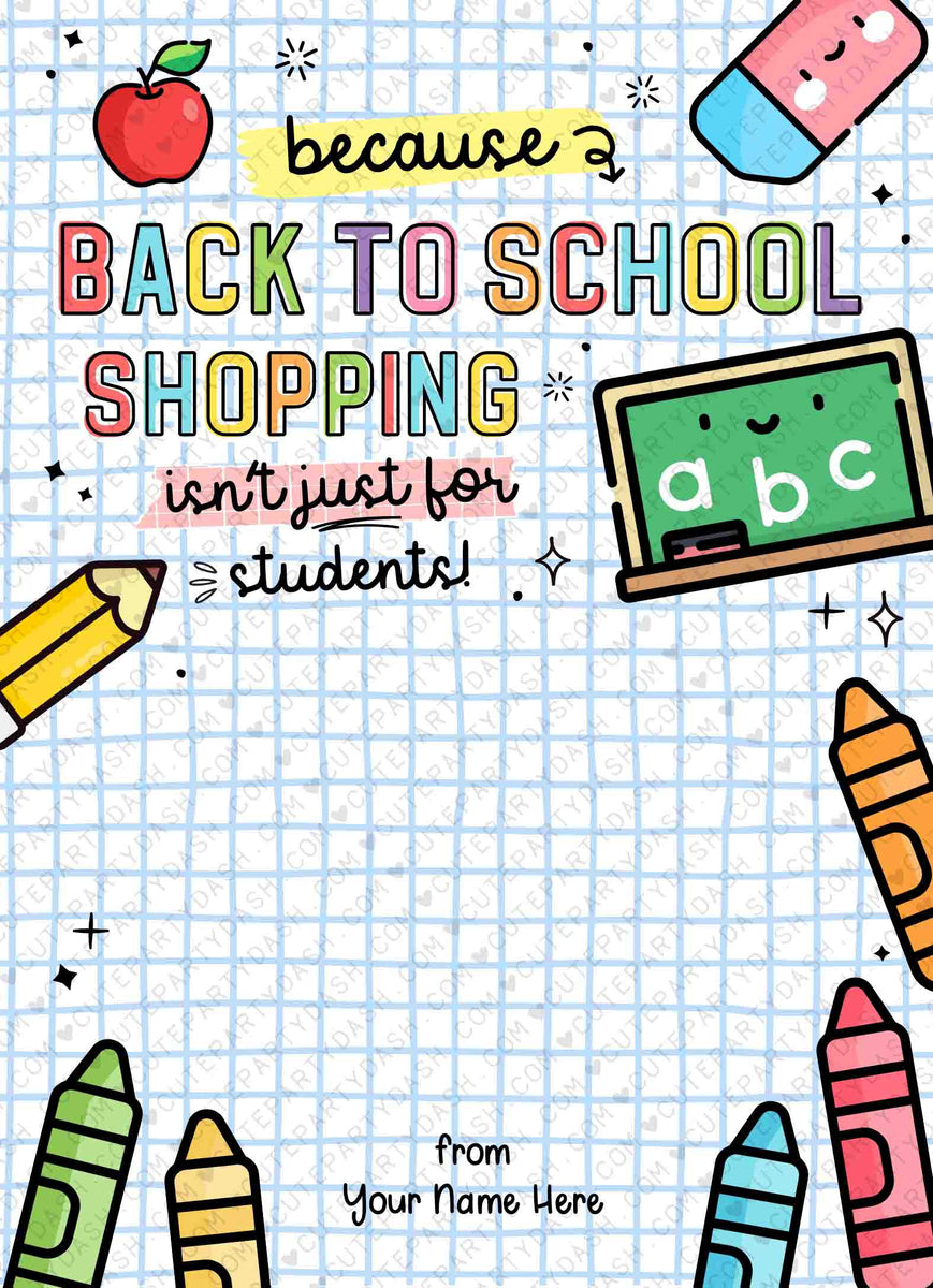 Printable School Supplies Gift Card Holder Cute Party Dash