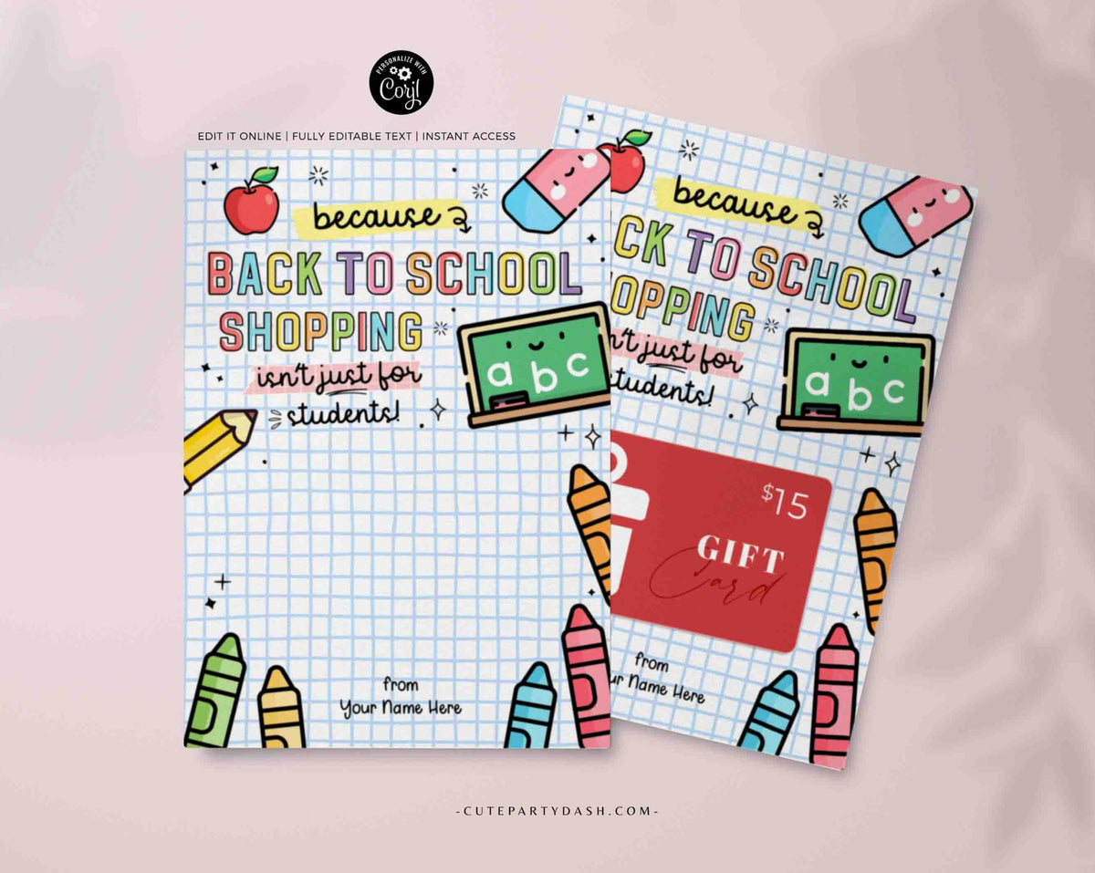 Printable School Supplies Gift Card Holder Cute Party Dash