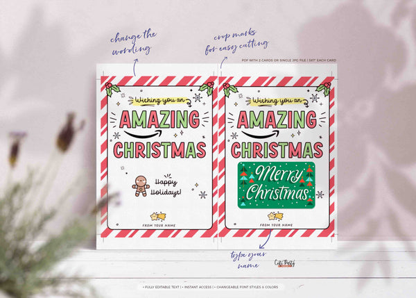 Wishing You An Amazing Christmas Gift Card Holder template INSTANT DOWNLOAD Printable Holiday Gift Card for Teacher Appreciation Gift FECH
