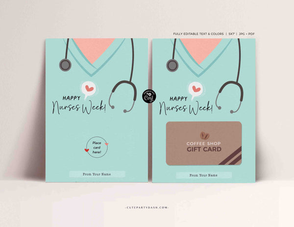 Nurses Week Gift Card Holder Printable INSTANT DOWNLOAD Editable Coffee Thank You Card template Staff Employee Gift for Nurse Doctors