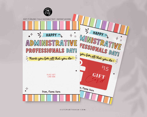 Administrative Professionals Day Gift Card Holder INSTANT DOWNLOAD Employee Appreciation Week Printable Thank You Gift for Staff team member
