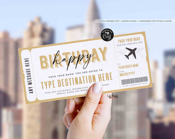 Birthday Boarding Pass Template, Surprise Trip gift ticket, Fake Airplane Ticket Trip - Digital Download