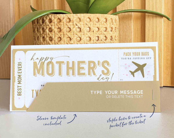 Mother's Day Boarding Pass Template, Surprise Trip gift ticket, Fake Airplane Ticket Trip - Digital Download