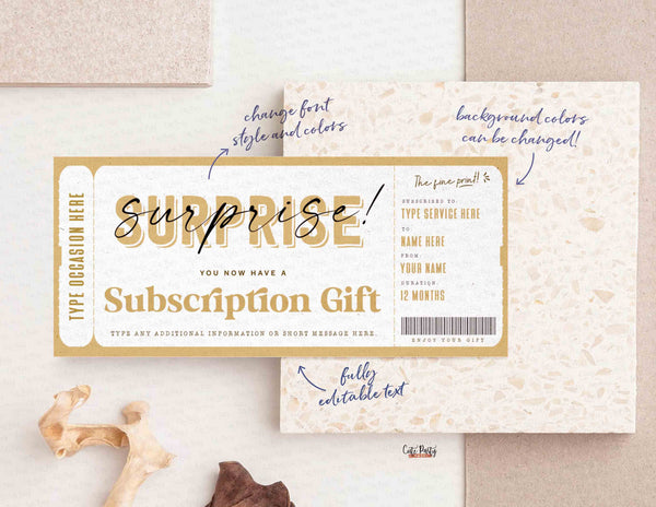 Birthday Gift, Subscription Gift Ticket Voucher, Streaming Service, EDITABLE Subscription Gift Box Coupon Surprise Gift - Digital Download
