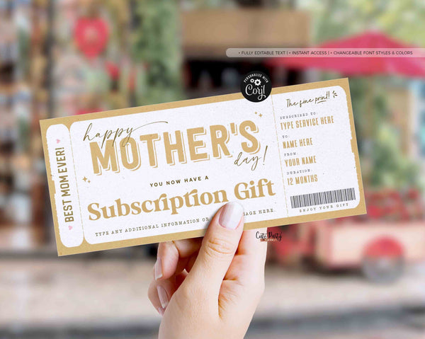Mother's Day Gift, Subscription Gift Ticket Voucher, Streaming Service, EDITABLE Subscription Gift Box Coupon Surprise Gift - Digital Download