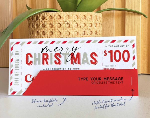 Christmas College Fund Template, Any amount Gift Certificate Tuition, 529 College Savings Plan Contribution - Digital Download