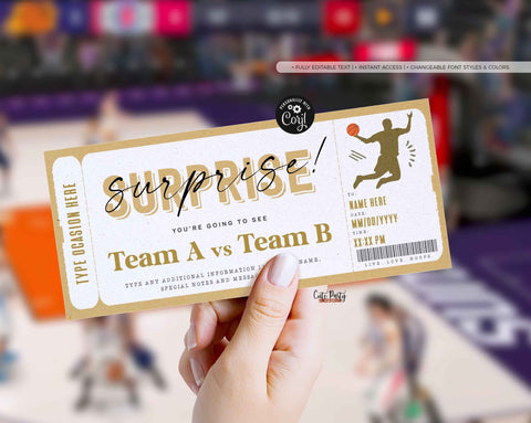 Basketball Game Ticket Template, Game Ticket Gift idea - Digital Download