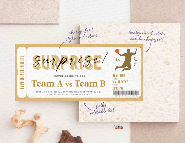 Basketball Game Ticket Template, Game Ticket Gift idea - Digital Download