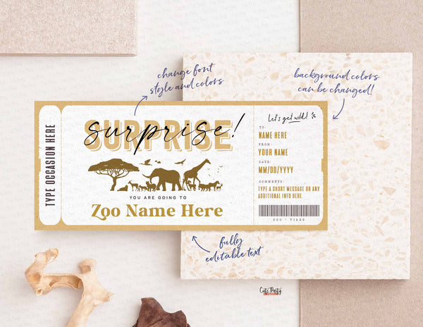 Zoo Trip Ticket Template, Surprise Zoo Trip Gift Voucher - Digital Download