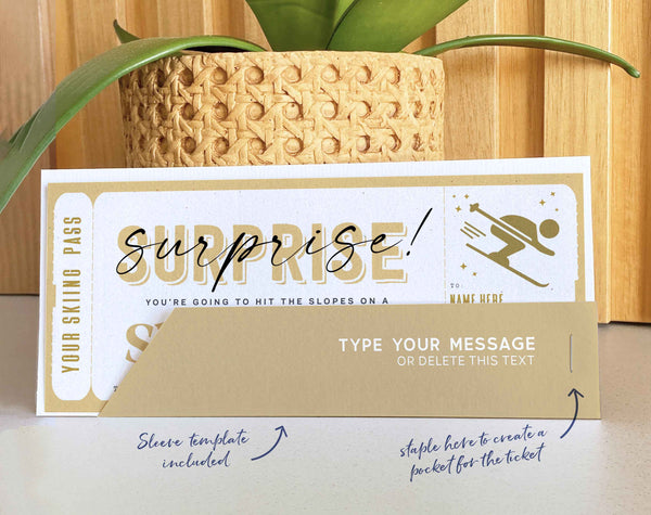 Surprise Ski Trip Ticket Template, Ski Pass Gift Voucher Template , Printable Skiing Birthday Gift idea INSTANT DOWNLOAD
