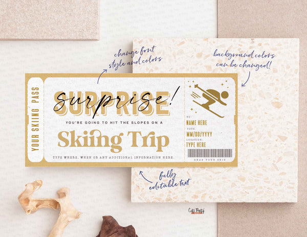 Surprise Ski Trip Ticket Template, Ski Pass Gift Voucher Template , Printable Skiing Birthday Gift idea INSTANT DOWNLOAD