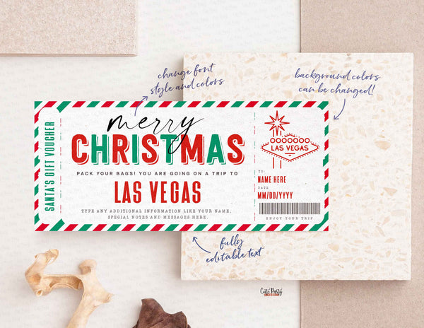 Christmas Las Vegas trip ticket Template - Digital Download