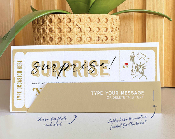 Surprise New York trip ticket voucher Template - Digital Download