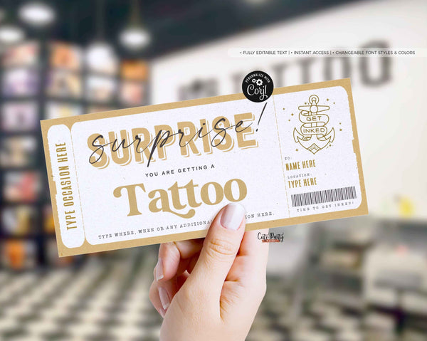 Surprise Tattoo Gift Voucher Template , Tattoo Gift idea - Digital Download