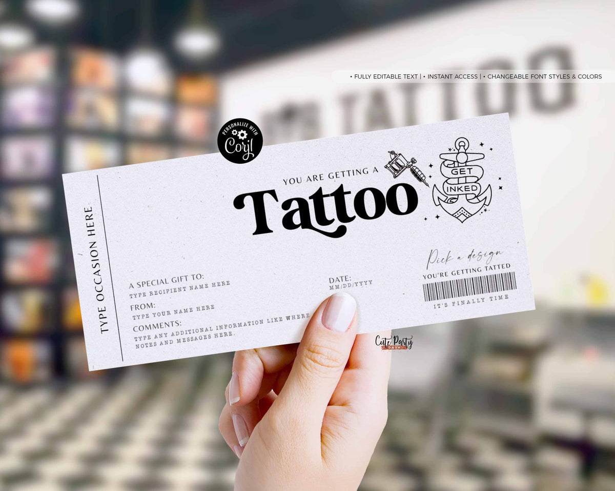 Tattoo Gift Voucher Template , Tattoo Gift idea Digital Download