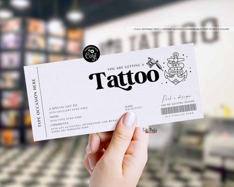 Tattoo Gift Voucher Template , Tattoo Gift idea - Digital Download